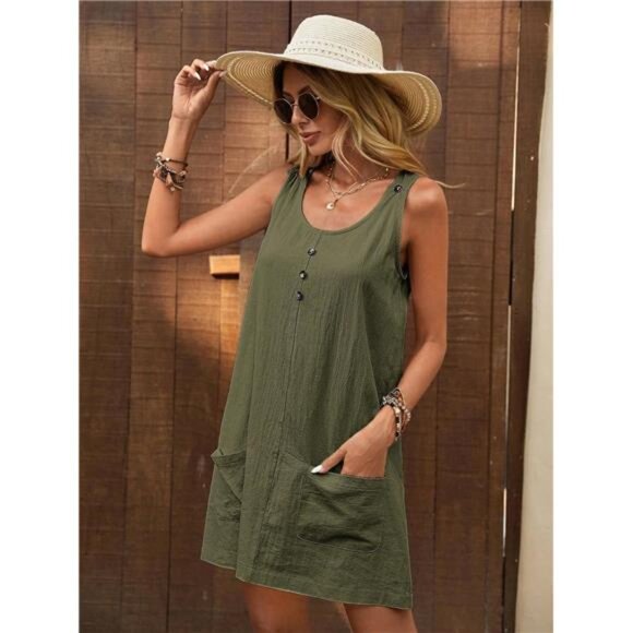 Decor Button Mini Tank Dress with Pockets - Picture 8 of 15